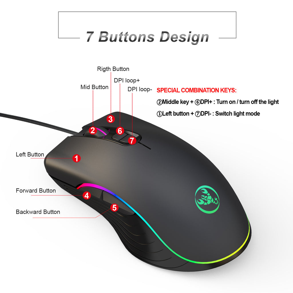 Souris Gaming Filaire RGB – Précision 6400 DPI & Contrôle Ergonomique