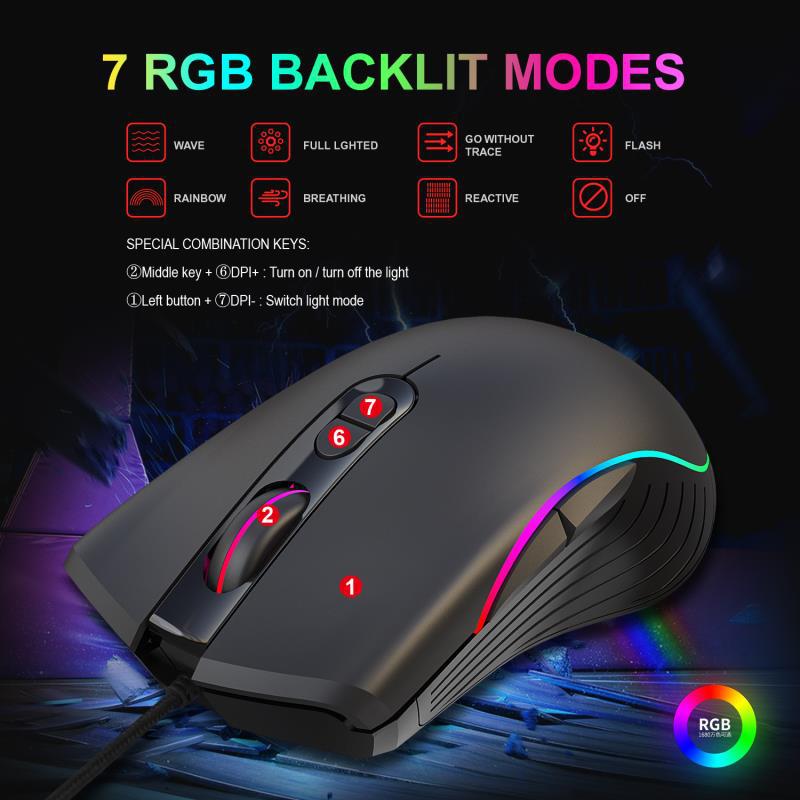Souris Gaming Filaire RGB – Précision 6400 DPI & Contrôle Ergonomique
