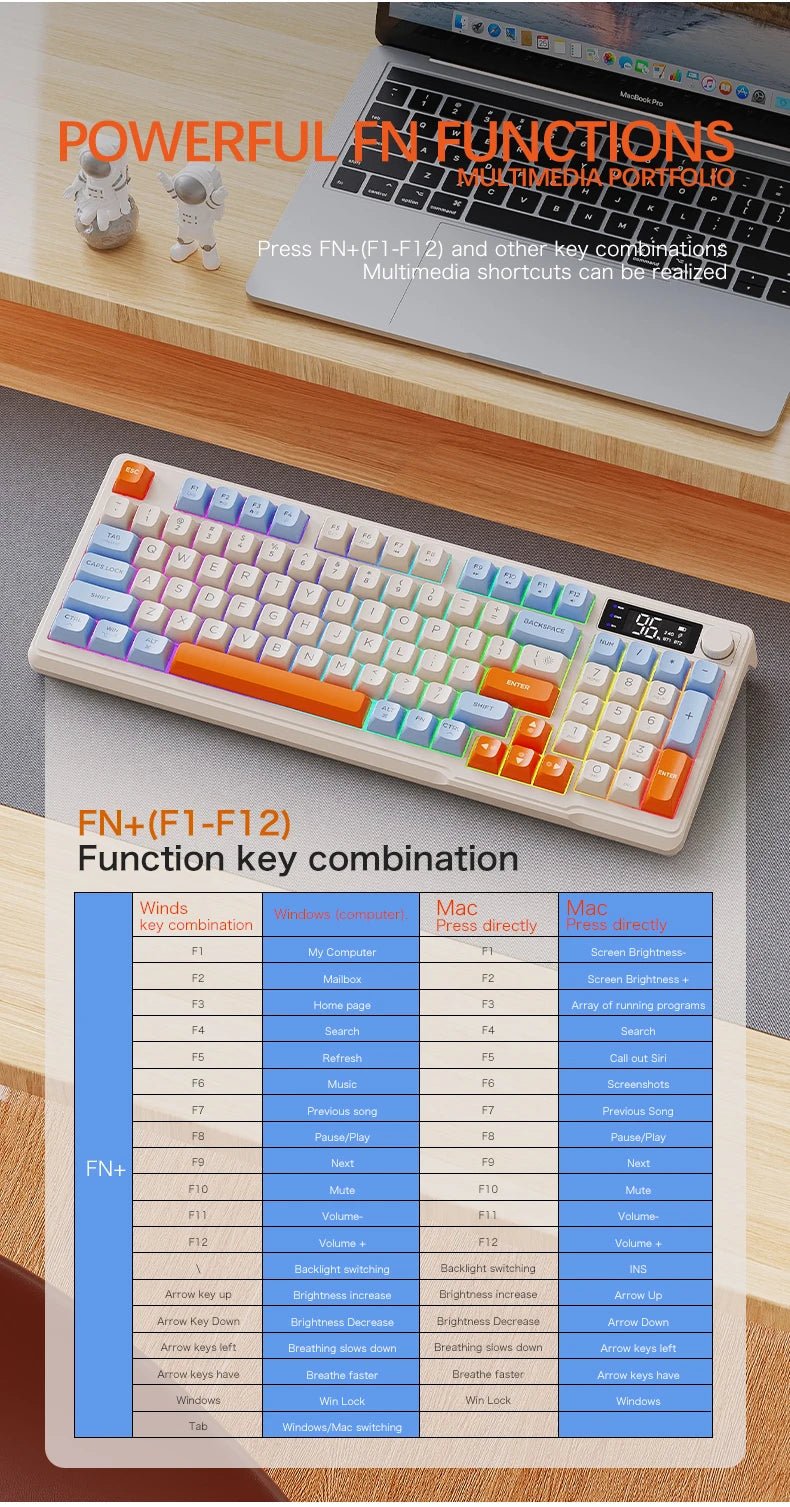 Clavier Sans Fil FreeWolf M96 – Écran Intégré & Connexion Multi-Appareils