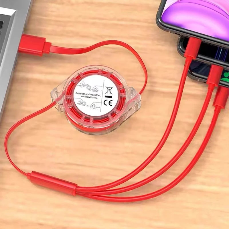 Câble USB Rétractable 3-en-1 – Charge & Données Compact