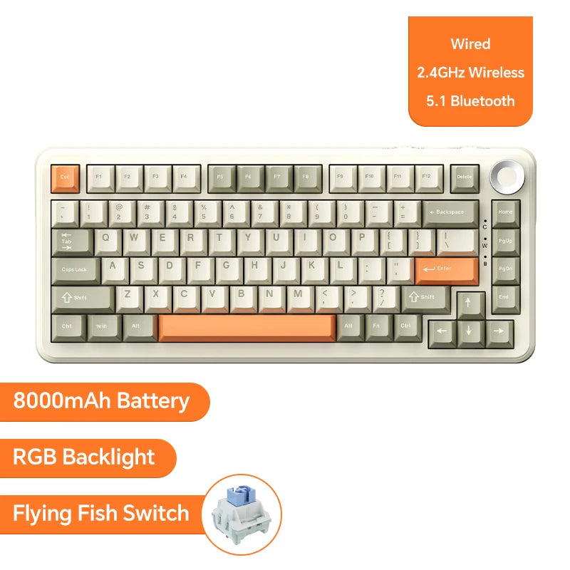 AK820 Wireless Mechanical Keyboard – Bluetooth, Hot-Swap & Control Knob