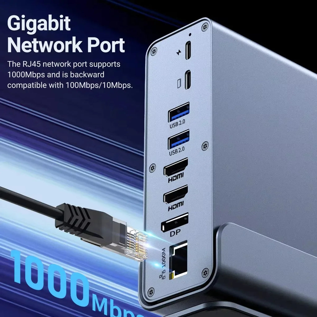 Station d’Accueil USB-C 15-en-1 – Triple Affichage 4K 60Hz, RJ45 & PD 100W