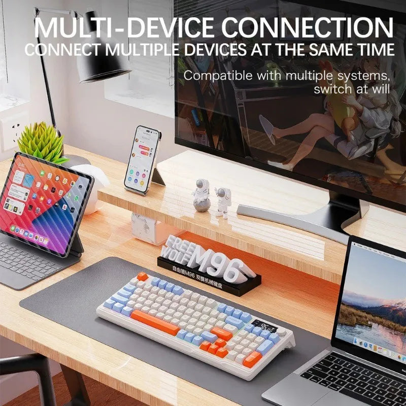 Clavier Sans Fil FreeWolf M96 – Écran Intégré & Connexion Multi-Appareils