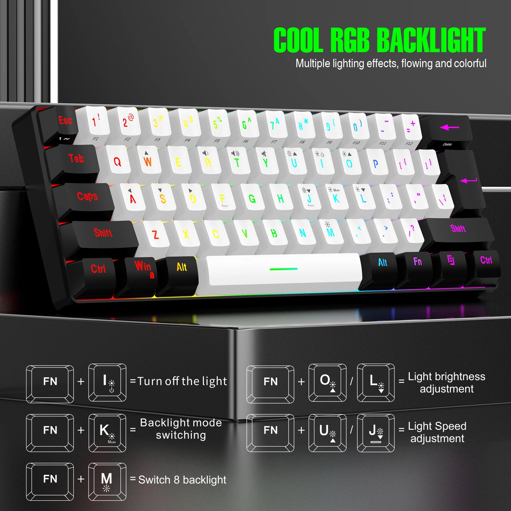 Clavier Gaming 60% Filaire – Ultra-Compact, RGB & Résistant