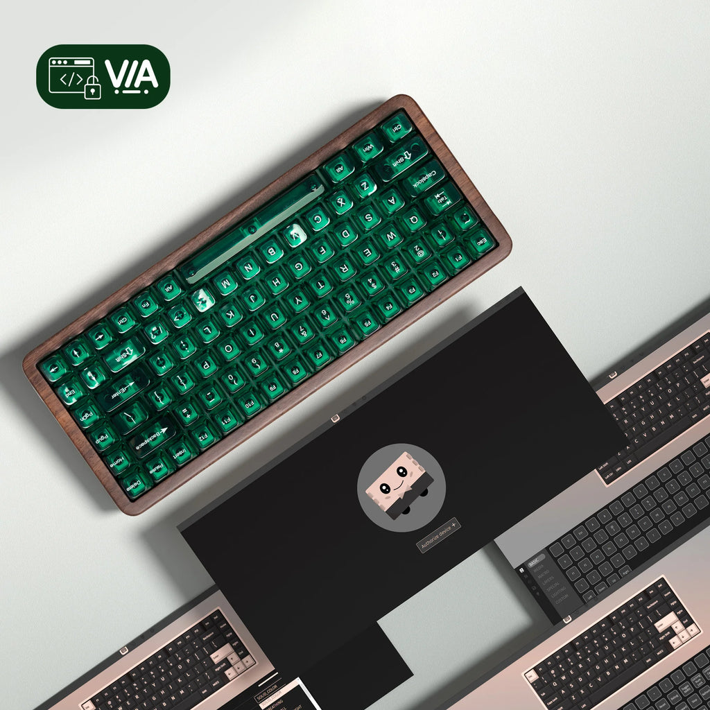 Clavier Mécanique bois minimaliste 75% Bois Noyer, Tri-Mode, VIA