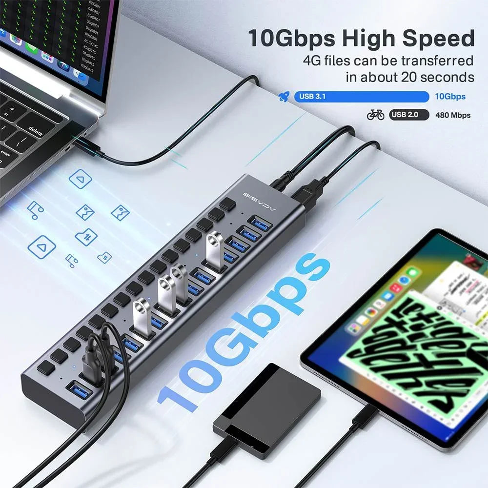 Hub USB Acasis 3.1 – 10 Gbps, Contrôle Total & Organisation Structurée (matériel PRO)