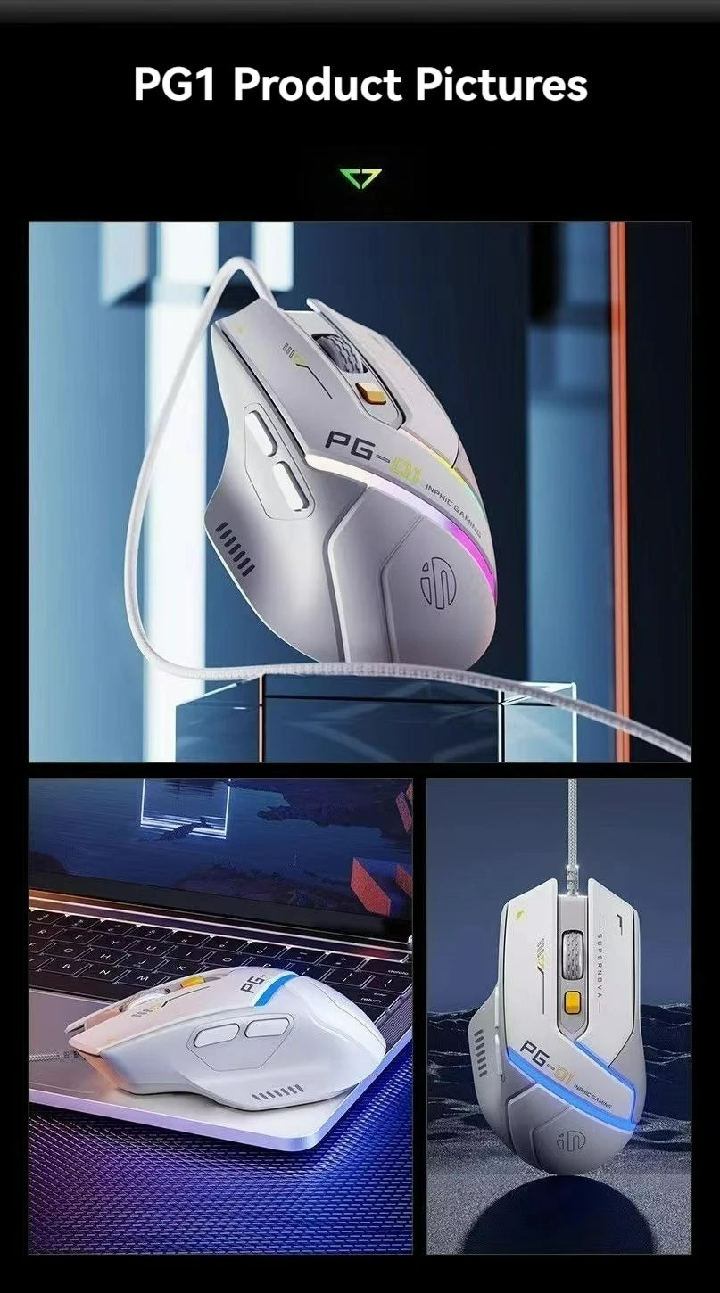 Souris Gaming Inphic PG1 – 12800 DPI, Macro & Précision Haute Fréquence