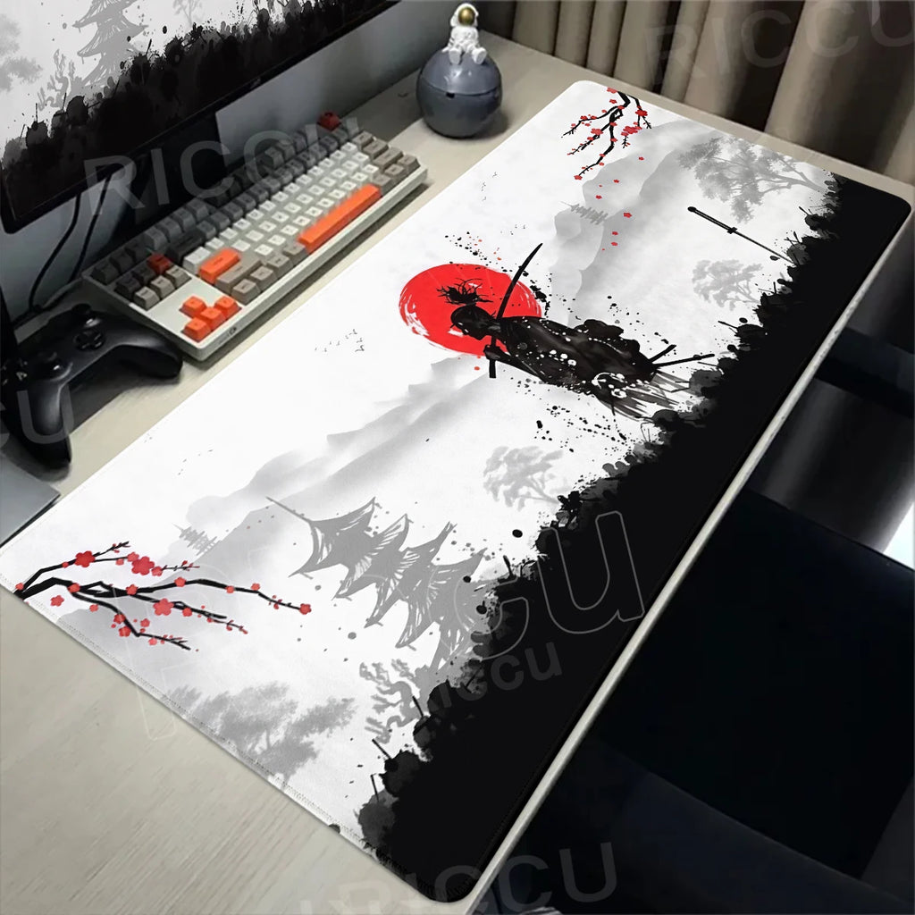 Tapis de Bureau XXL “Samouraï & Soleil Rouge” – Élégance Japonaise, confort et Précision