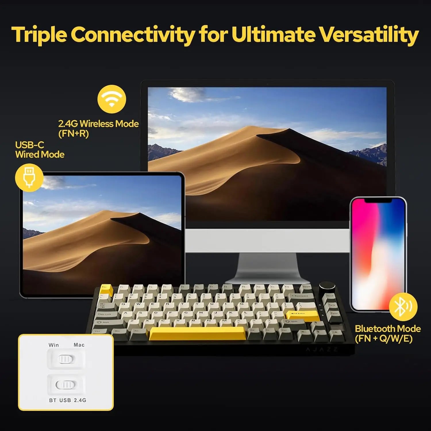 AK820 Wireless Mechanical Keyboard – Bluetooth, Hot-Swap & Control Knob