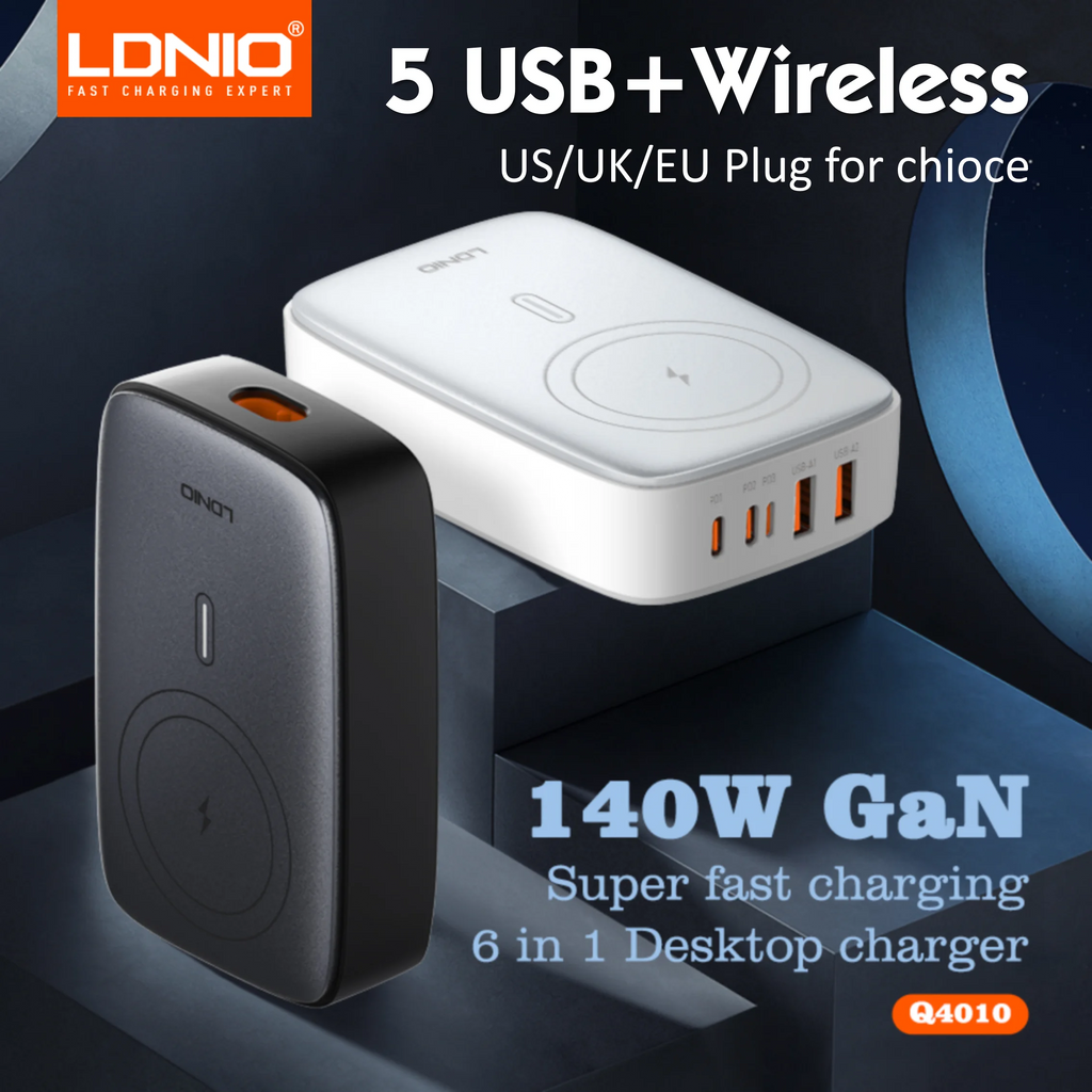 Station de Charge GaN 140W – 6-en-1 avec Charge Sans Fil