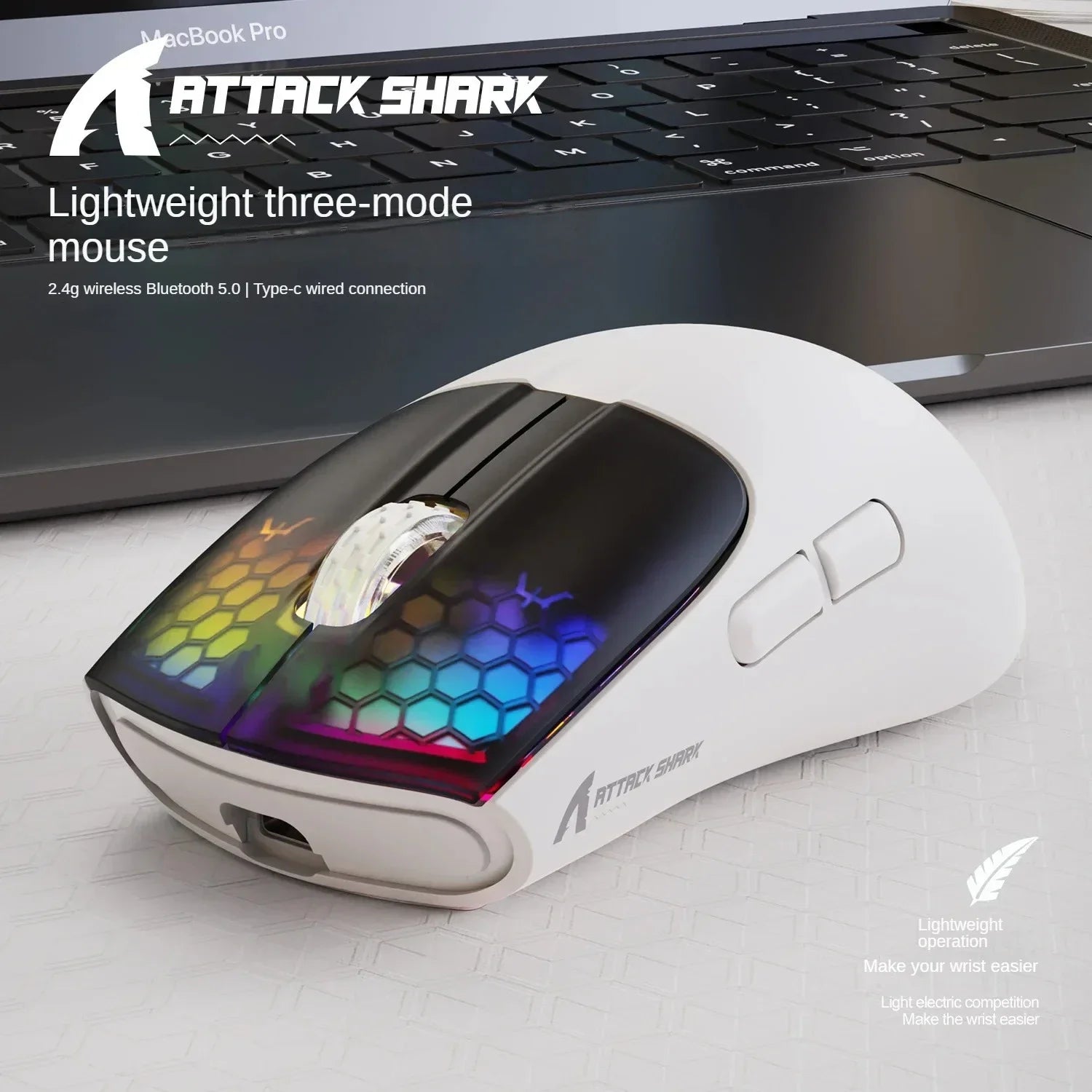 Attack Shark X5 – Souris Sans Fil Tri-Mode RGB, 4000 DPI