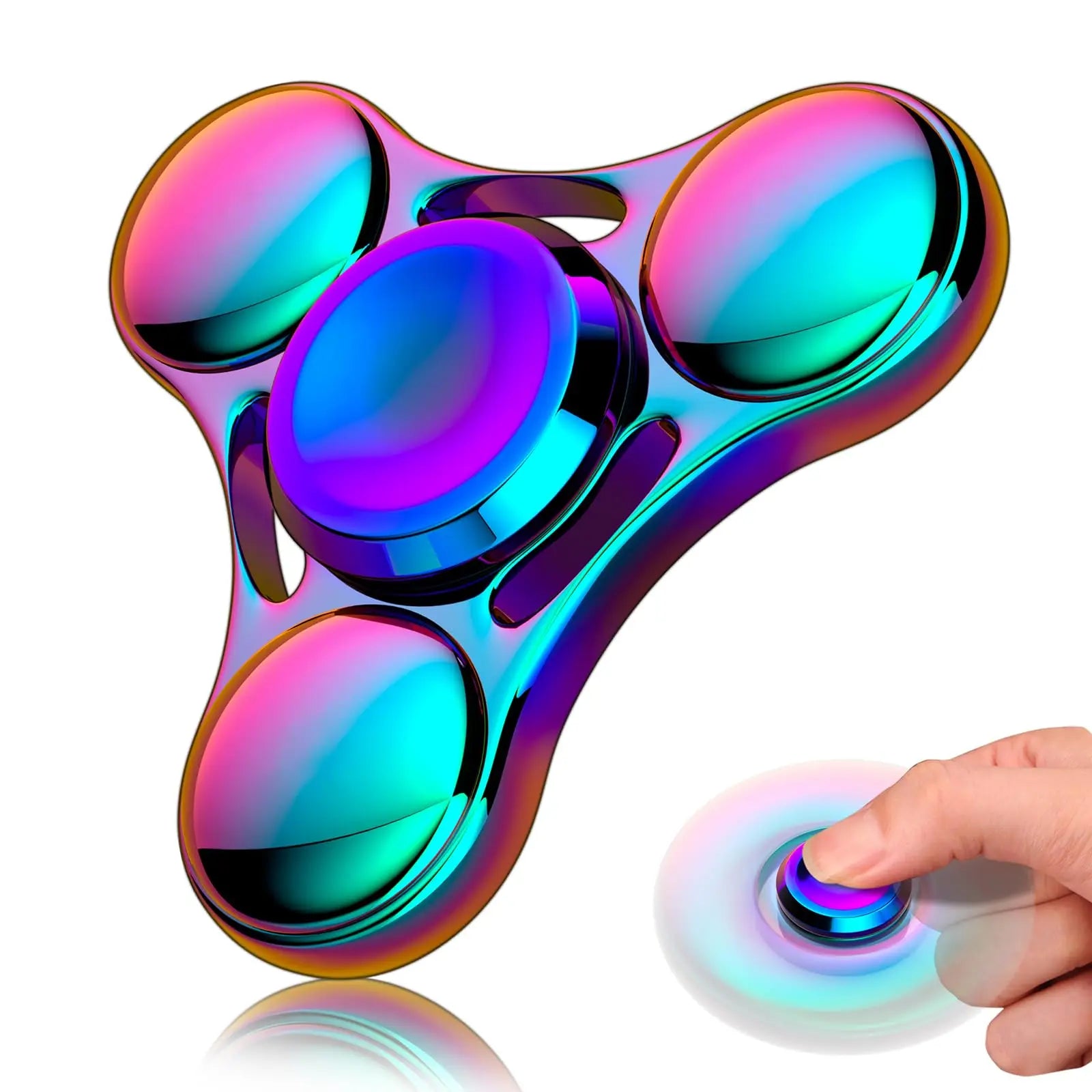 Fidget Spinner UFO en Métal – Finition Arc-en-Ciel et Rotation Fluide