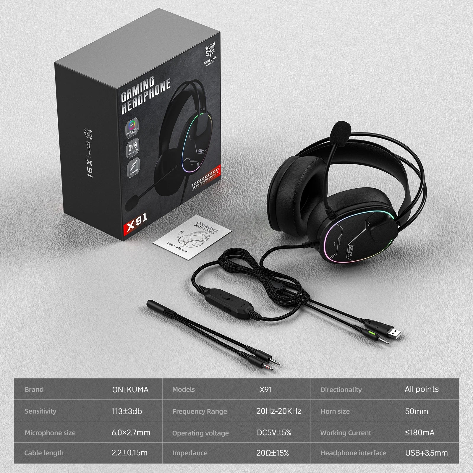 Casque Gaming ONIKUMA X91 – Son Surround Hi-Fi avec Carte Son USB, Confort Ergonomique PC & PS