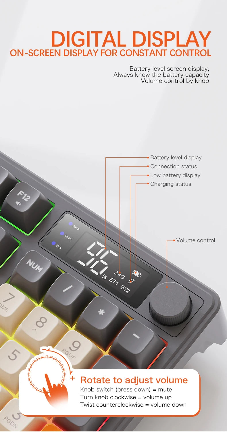 Clavier Sans Fil FreeWolf M96 – Écran Intégré & Connexion Multi-Appareils