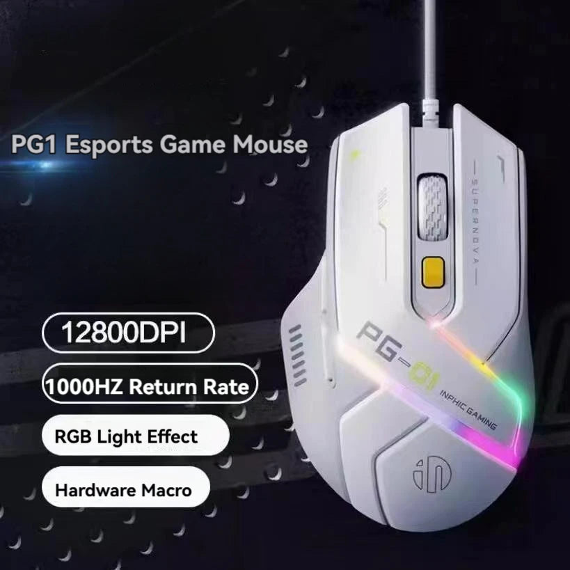 Souris Gaming Inphic PG1 – 12800 DPI, Macro & Précision Haute Fréquence