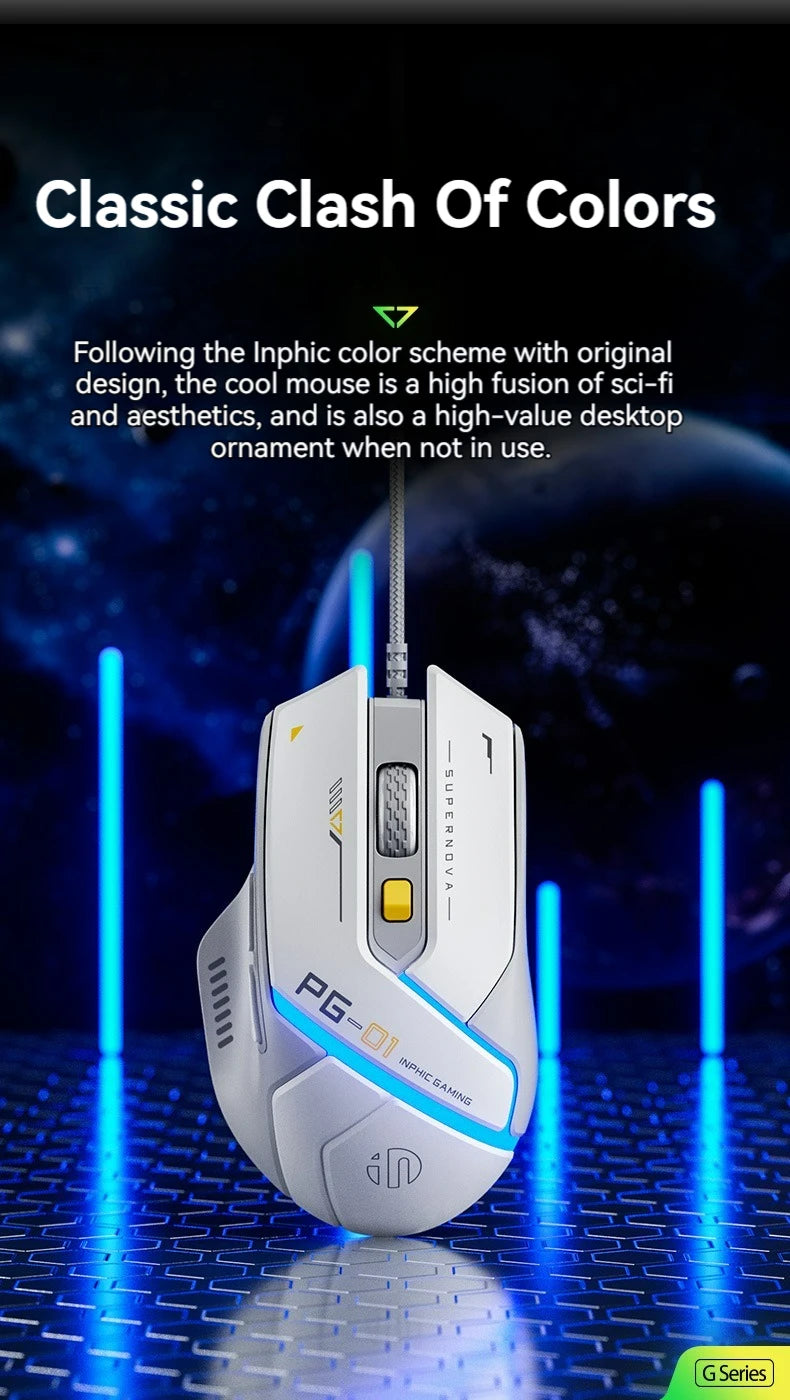 Souris Gaming Inphic PG1 – 12800 DPI, Macro & Précision Haute Fréquence