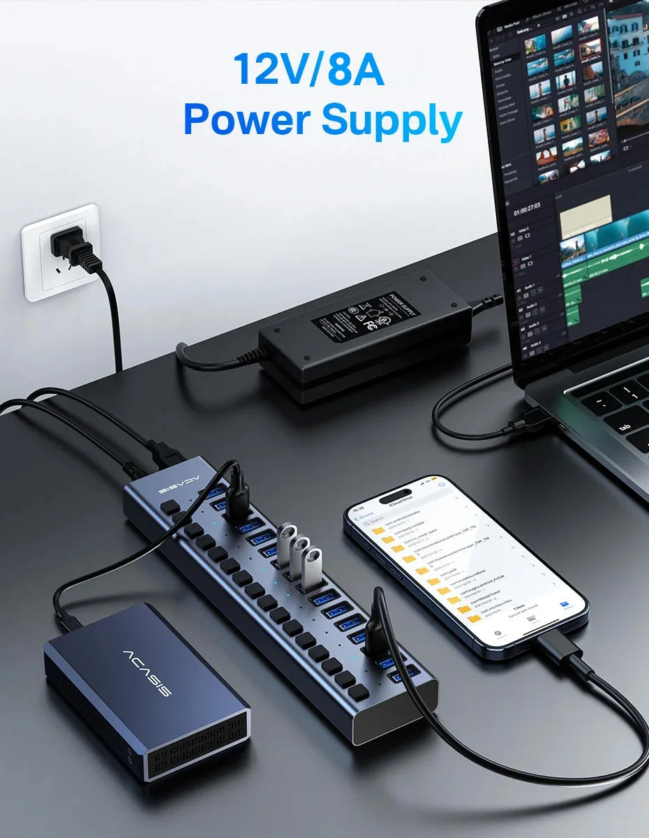 Hub USB Acasis 3.1 – 10 Gbps, Contrôle Total & Organisation Structurée (matériel PRO)