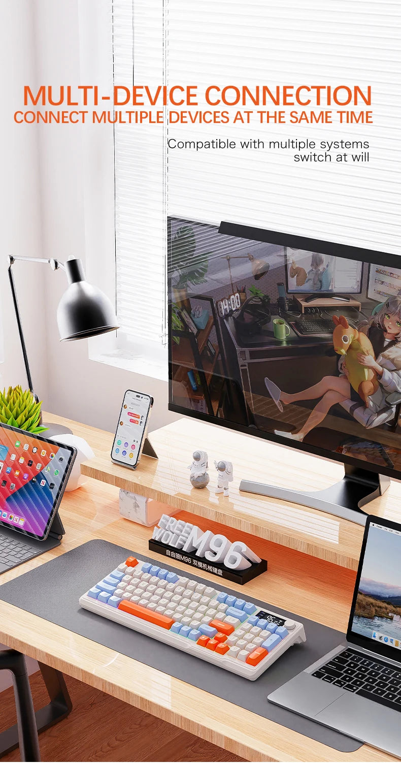 Clavier Sans Fil FreeWolf M96 – Écran Intégré & Connexion Multi-Appareils