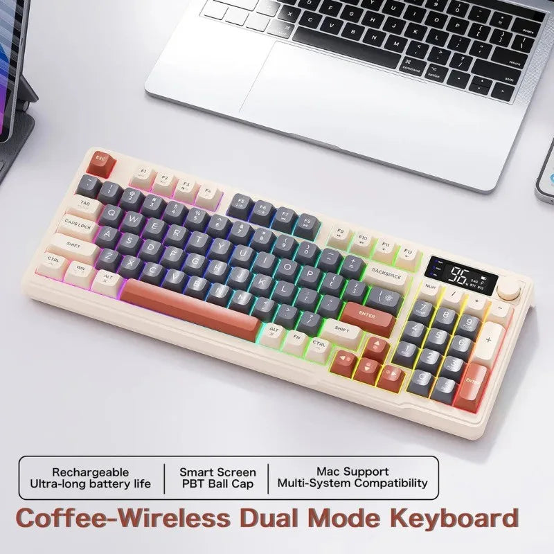 Clavier Sans Fil FreeWolf M96 – Écran Intégré & Connexion Multi-Appareils