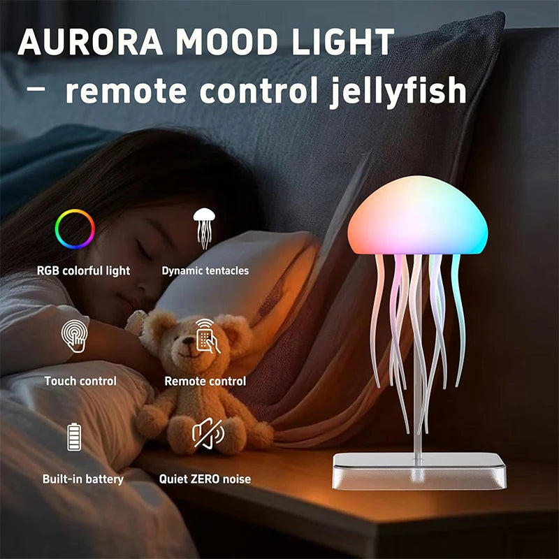 Lampe Méduse LED RGB Rechargeable – 9 Tentacules – Tactile & Télécommande
