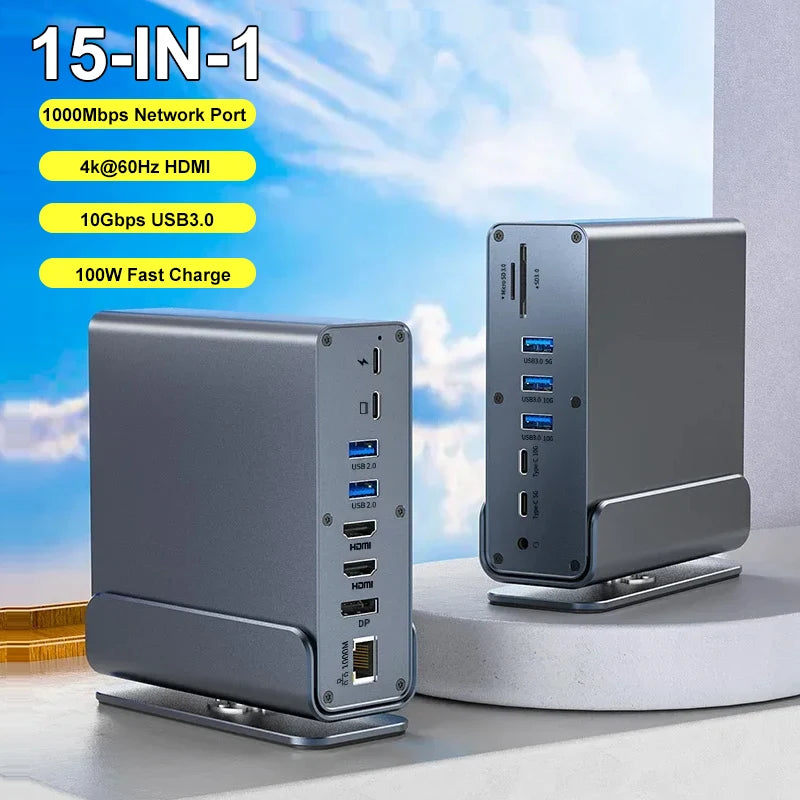 Station d’Accueil USB-C 15-en-1 – Triple Affichage 4K 60Hz, RJ45 & PD 100W