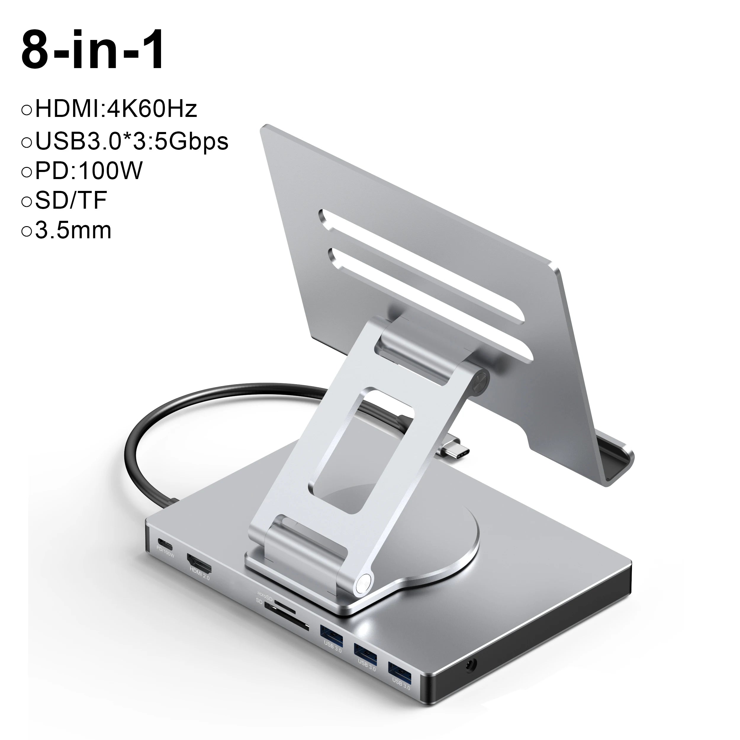 Station d’Accueil USB-C 9-en-1 avec Support Rotatif 360° – HDMI 4K & PD 100W