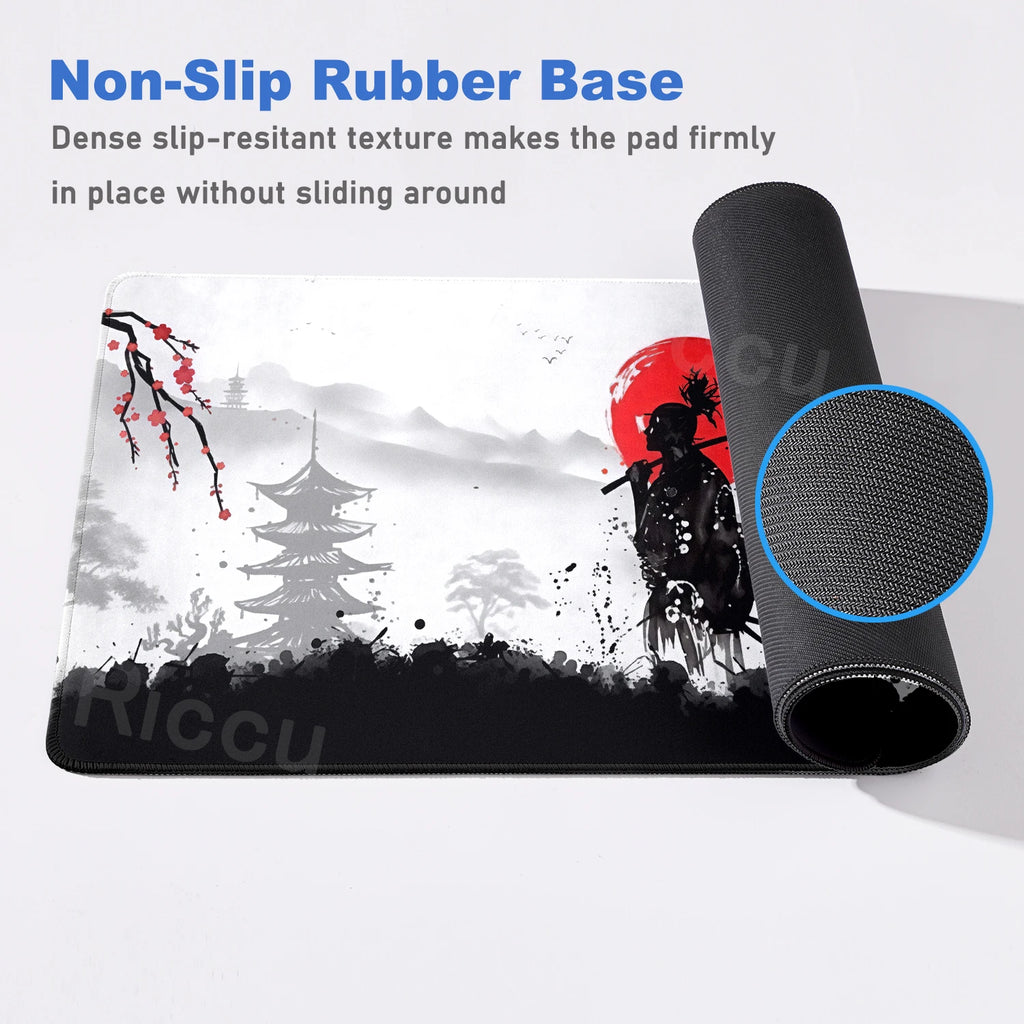 Tapis de Bureau XXL “Samouraï & Soleil Rouge” – Élégance Japonaise, confort et Précision