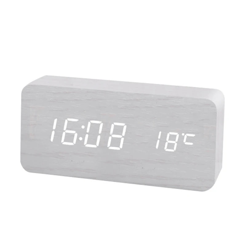 Réveil LED Bois avec Charge Sans Fil – 3 Alarmes & Affichage Température