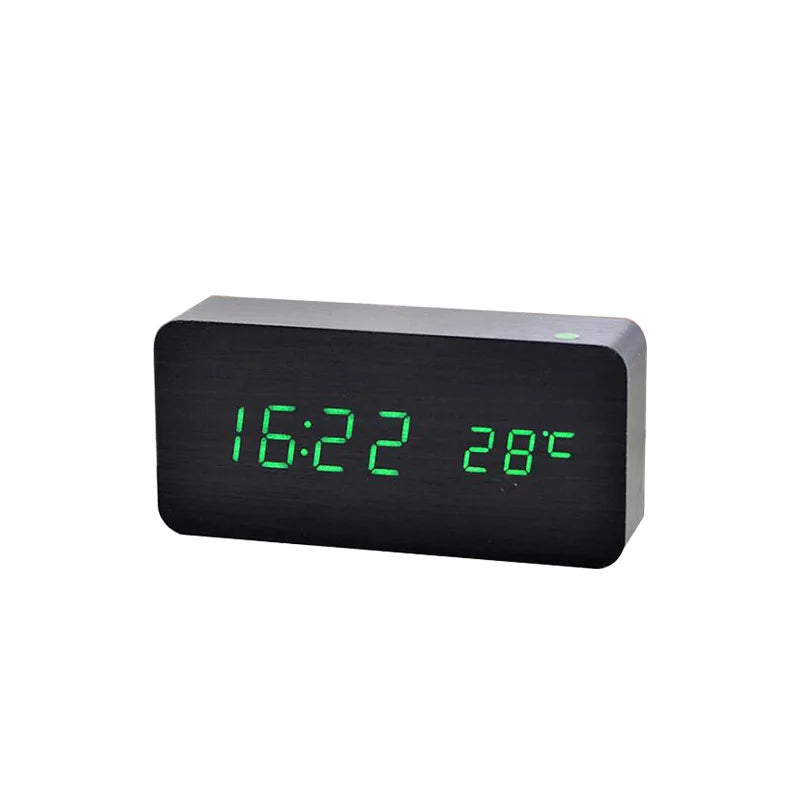 Réveil LED Bois avec Charge Sans Fil – 3 Alarmes & Affichage Température