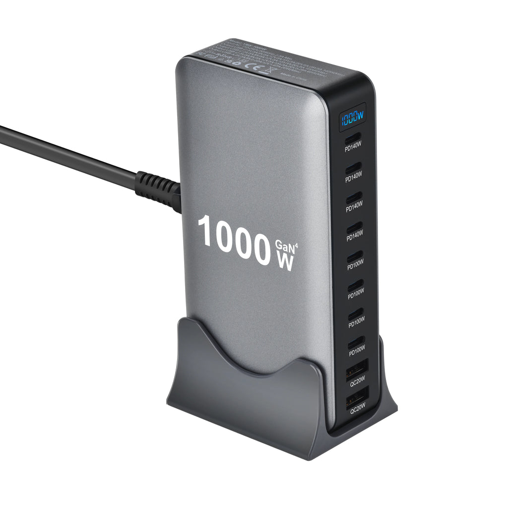 Station de Charge GaN 1000W – 10 Ports Haute Puissance