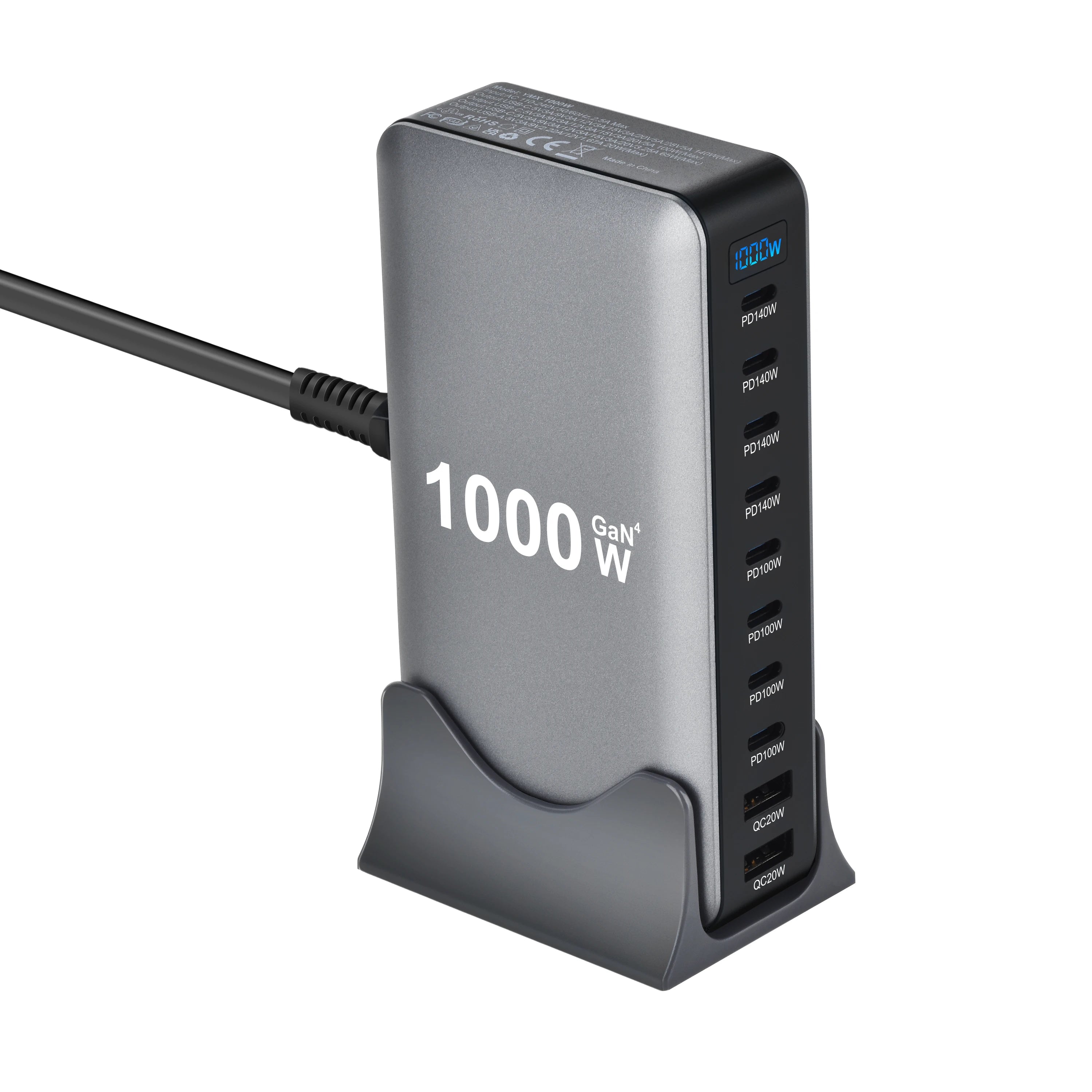 Station de Charge GaN 1000W – 10 Ports Haute Puissance