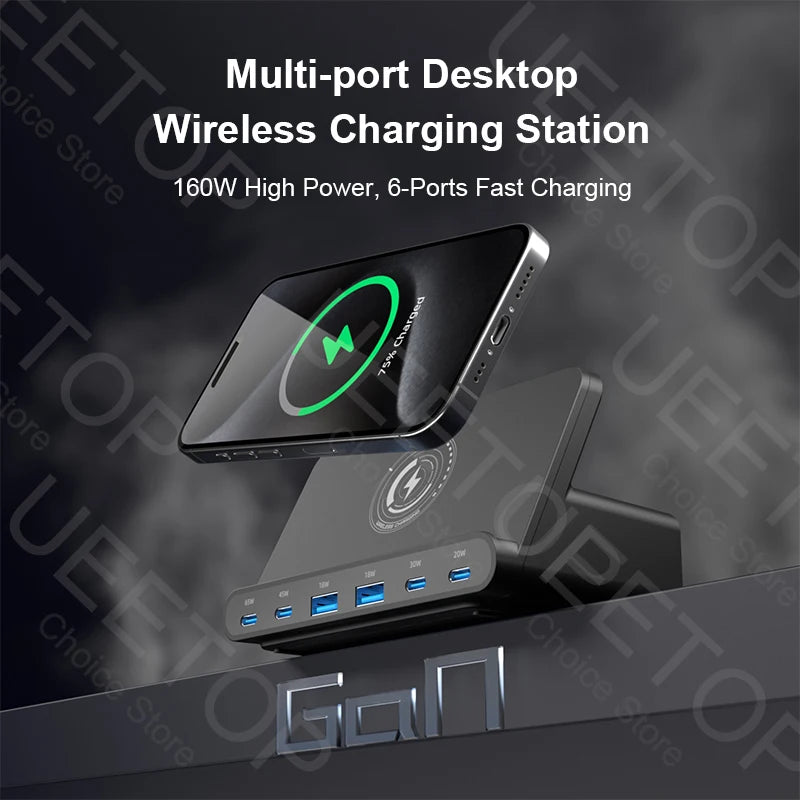 Station de Charge GaN 160W – Charge Sans Fil & USB-C PD