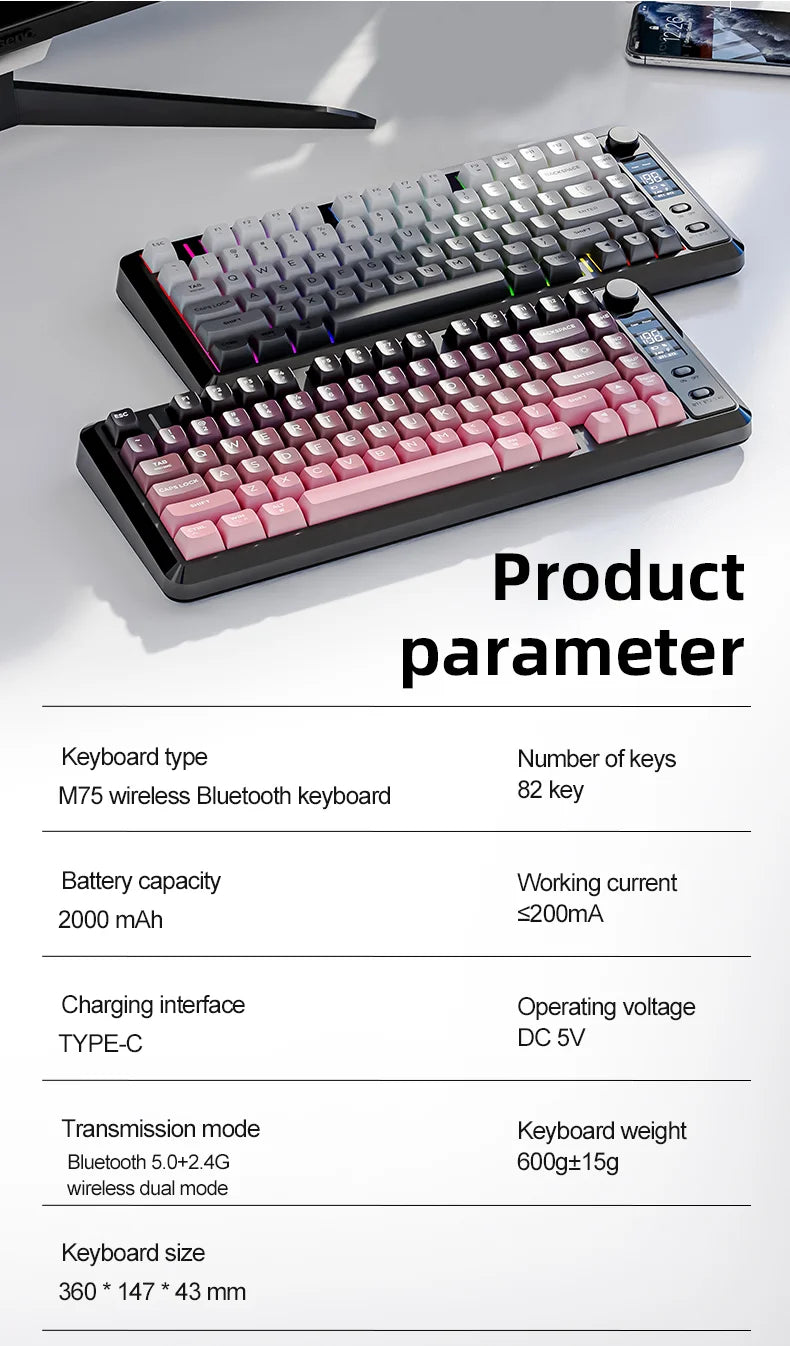 Clavier Gaming Sans Fil FreeWolf M75 – 82 Touches, OLED, RGB & Autonomie Renforcée