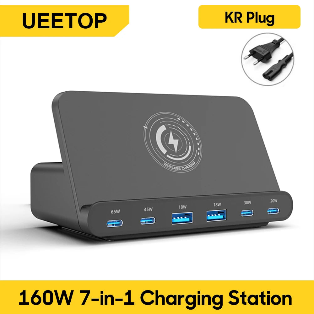 Station de Charge GaN 160W – Charge Sans Fil & USB-C PD