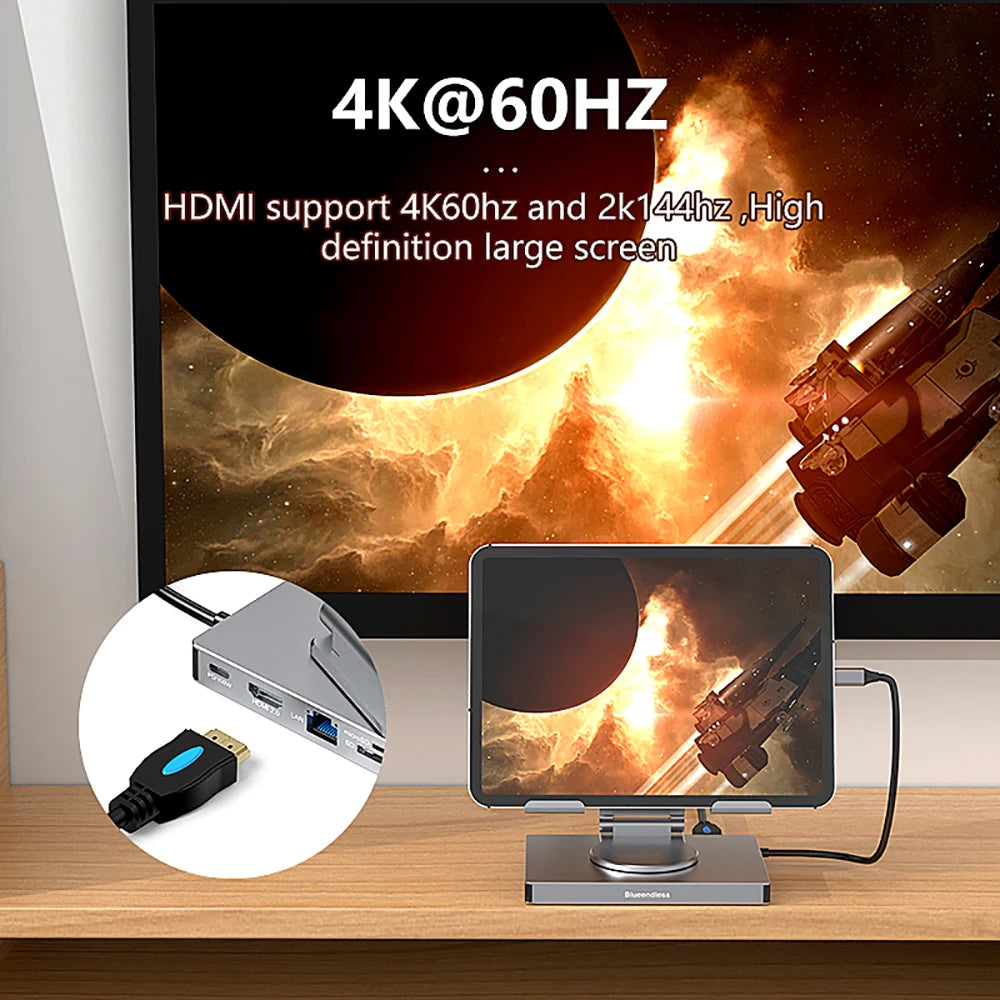 Station d’Accueil USB-C 9-en-1 avec Support Rotatif 360° – HDMI 4K & PD 100W