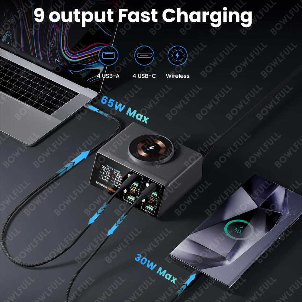 Station de Charge 140W – 4 USB-C, 4 USB-A, Sans Fil Magnétique & Écran LCD