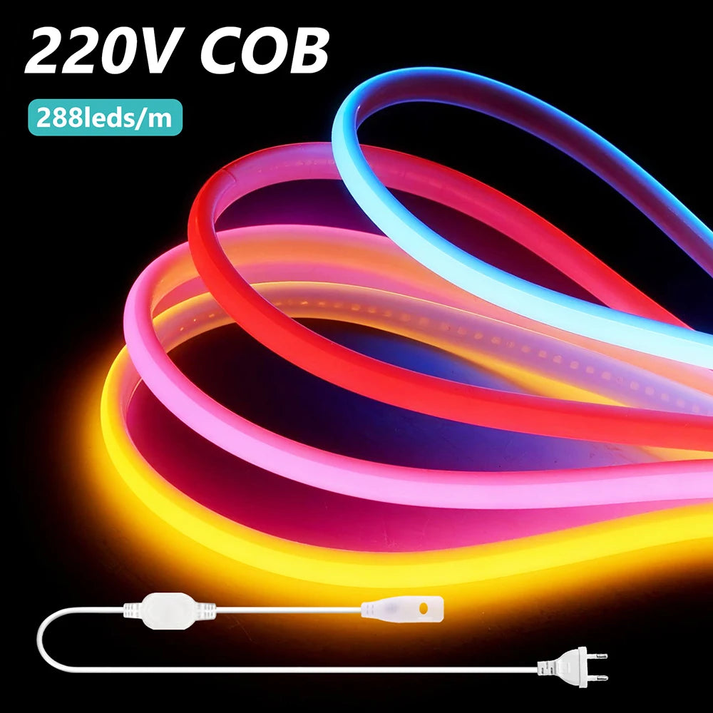 Bande LED Néon COB 220V – 288 LED/m, IP67, RA90