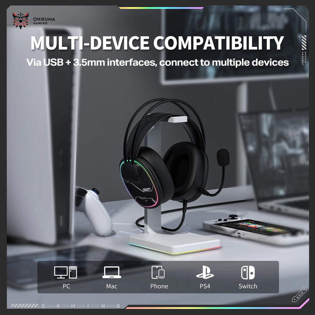 Casque Gaming ONIKUMA X91 – Son Surround Hi-Fi avec Carte Son USB, Confort Ergonomique PC & PS