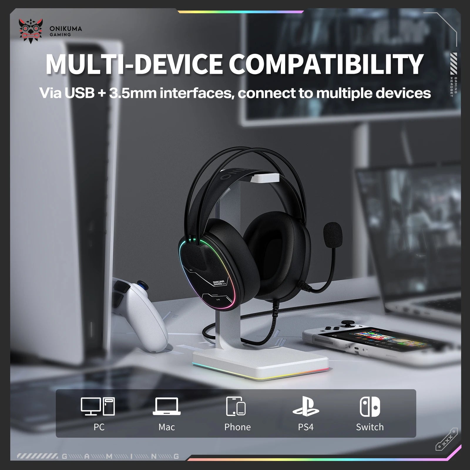 Casque Gaming ONIKUMA X91 – Son Surround Hi-Fi avec Carte Son USB, Confort Ergonomique PC & PS