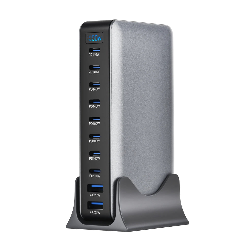 Station de Charge GaN 1000W – 10 Ports Haute Puissance