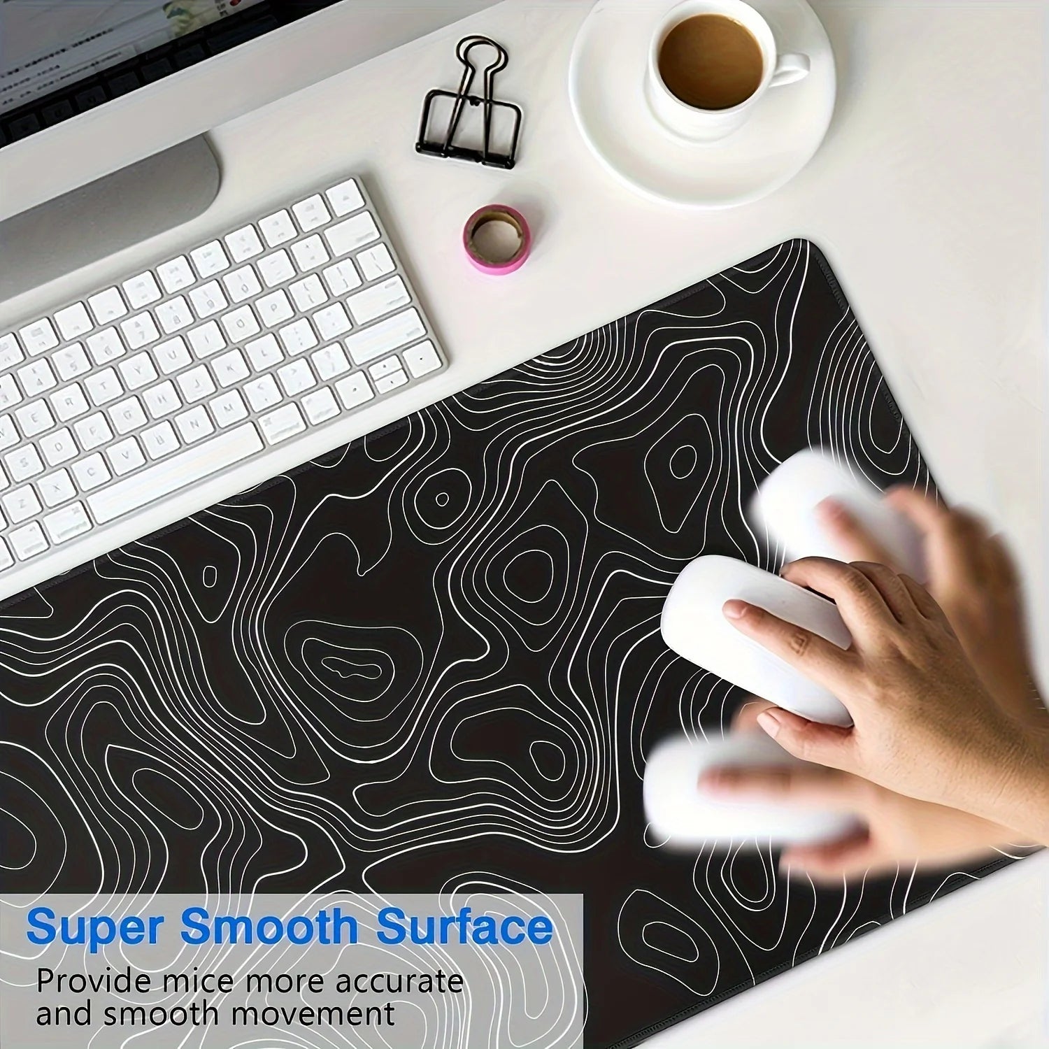 Tapis de Bureau XXL Étendu — Gaming & Setup Pro - Courbes topographiques