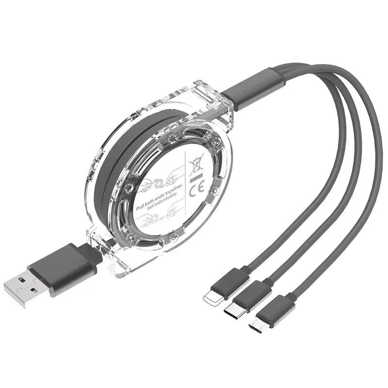 Câble USB Rétractable 3-en-1 – Charge & Données Compact