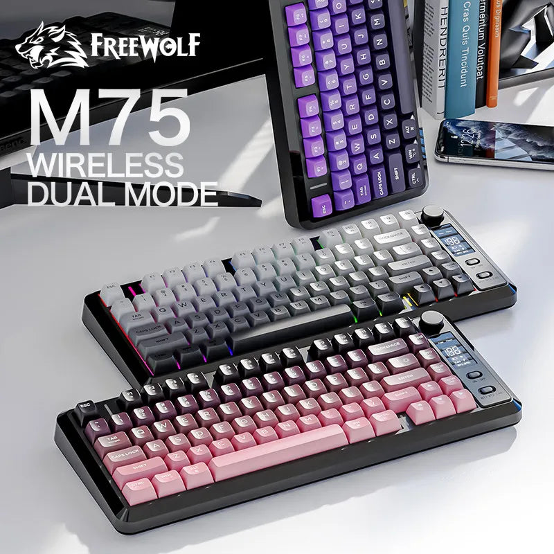 Clavier Gaming Sans Fil FreeWolf M75 – 82 Touches, OLED, RGB & Autonomie Renforcée