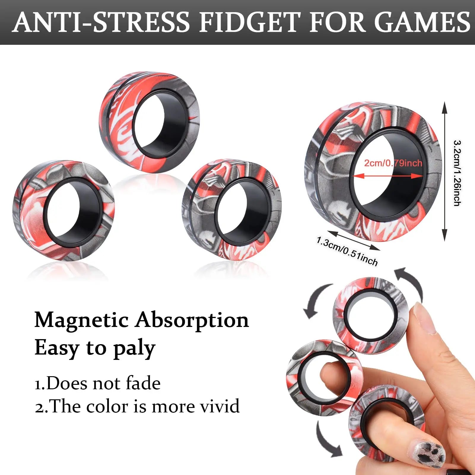 Anneaux Fidget Magnétiques – Lot de 3, Accessoire Anti-Stress Discret
