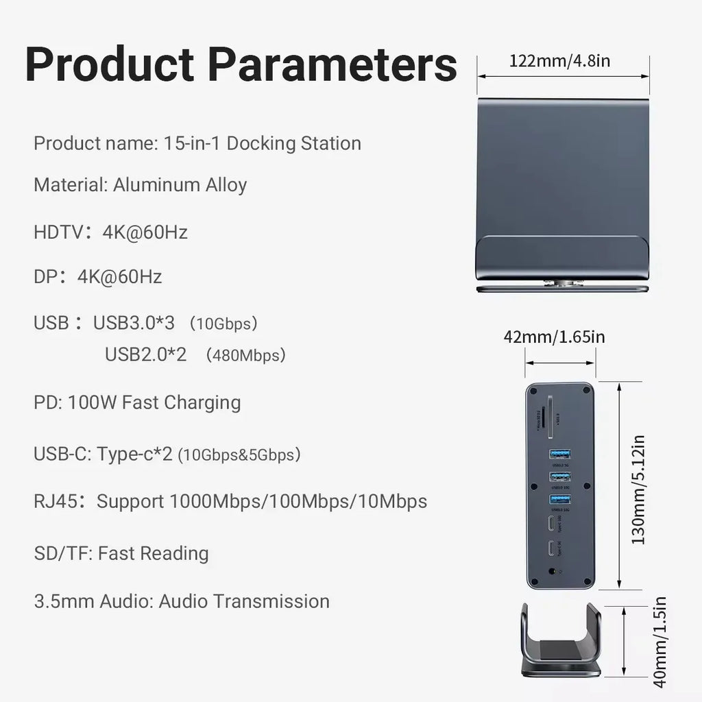 Station d’Accueil USB-C 15-en-1 – Triple Affichage 4K 60Hz, RJ45 & PD 100W
