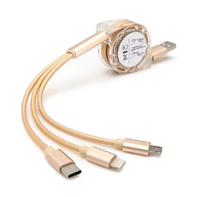 Câble USB Rétractable 3-en-1 – Charge & Données Compact