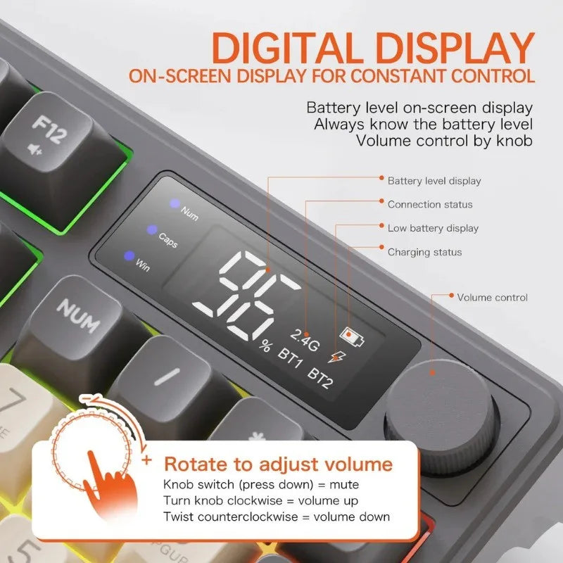Clavier Sans Fil FreeWolf M96 – Écran Intégré & Connexion Multi-Appareils
