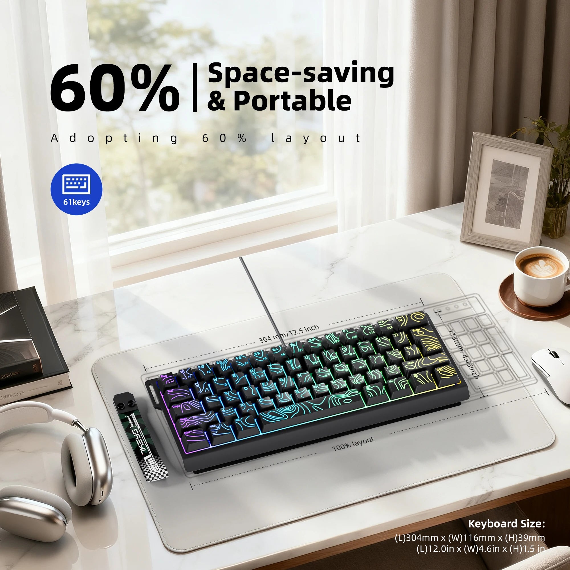 Clavier Compact 60% Filaire – RGB Dynamique & Design Dégradé
