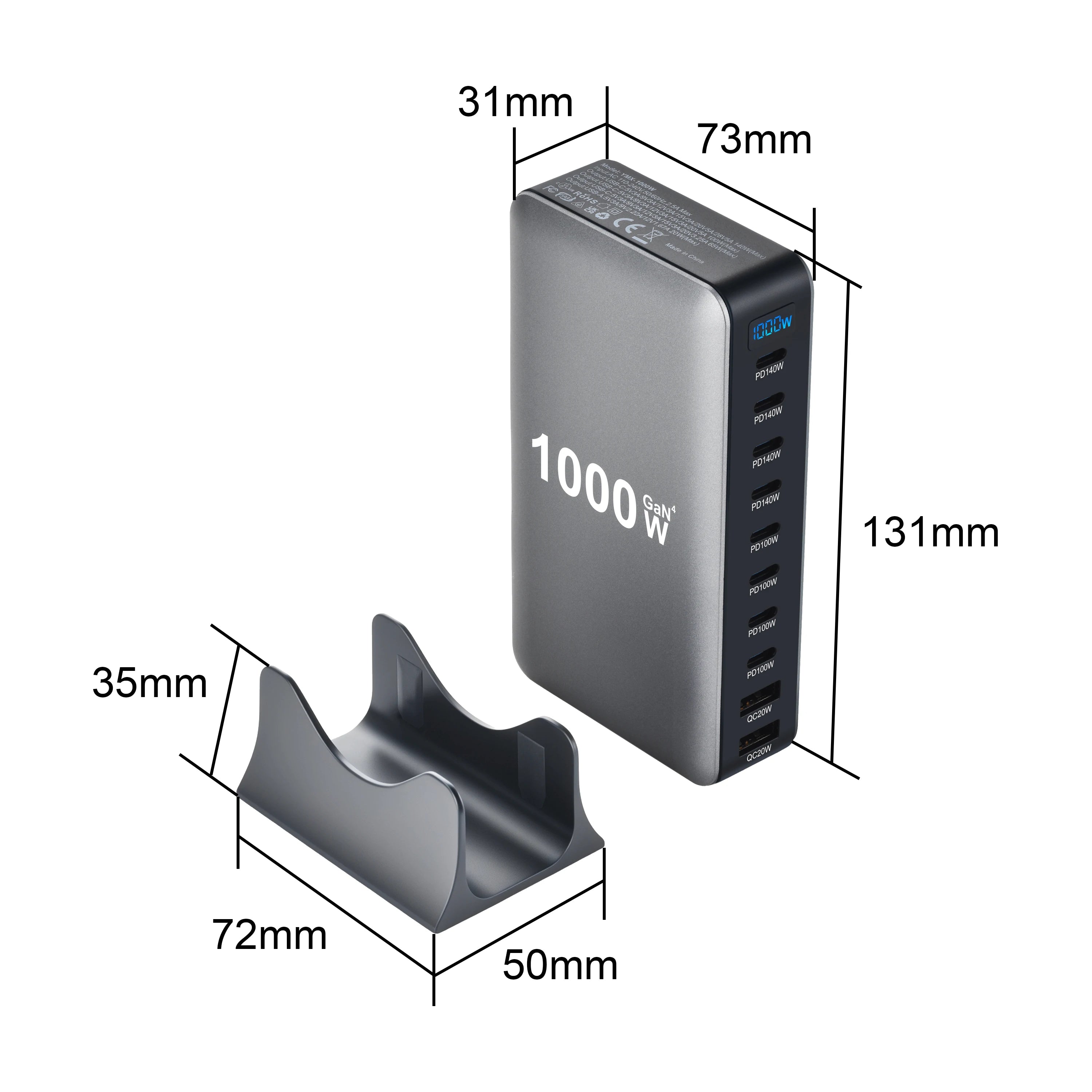 Station de Charge GaN 1000W – 10 Ports Haute Puissance