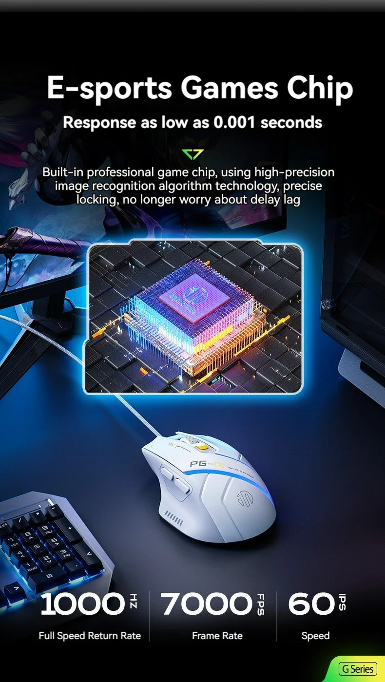 Souris Gaming Inphic PG1 – 12800 DPI, Macro & Précision Haute Fréquence
